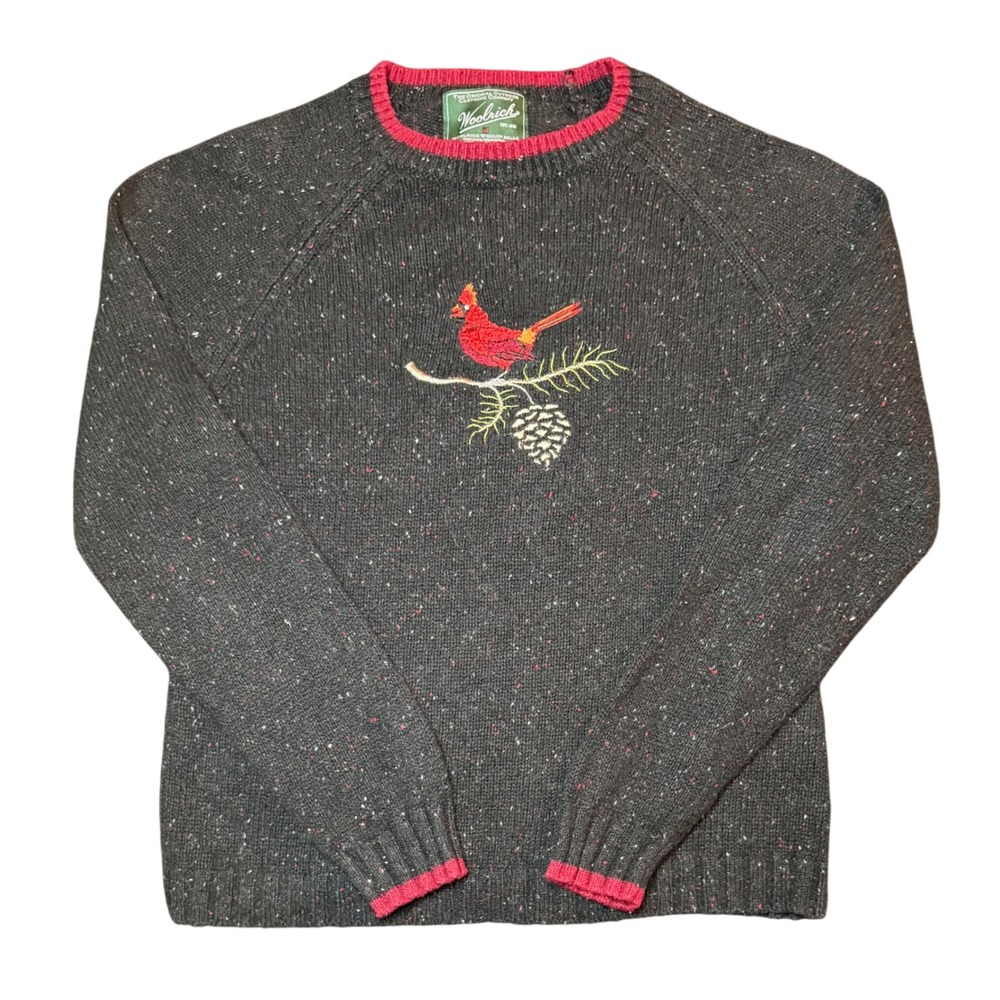 Woolrich 13687 Cardinal Embroidered Sweater Womens M Black Angora Blend Knit
